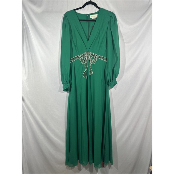 NWT $1095 Sachin & Babi [‎ 8 ] Ramsey Long Sleeve V Neck Bow Gown Green S1818 - Picture 8 of 16
